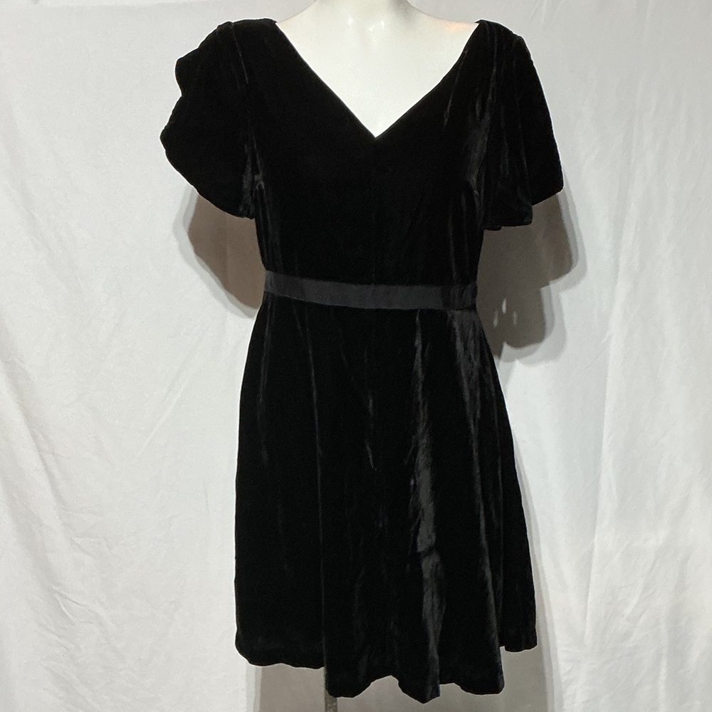 Ann Taylor Womens Black Velvet Lined Split Sleeve Dress Sz 16